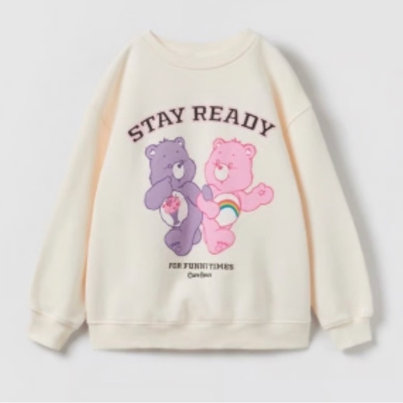 Zara Cream Sweatshirt with Purple and Pink Bears - Picture 1 of 3